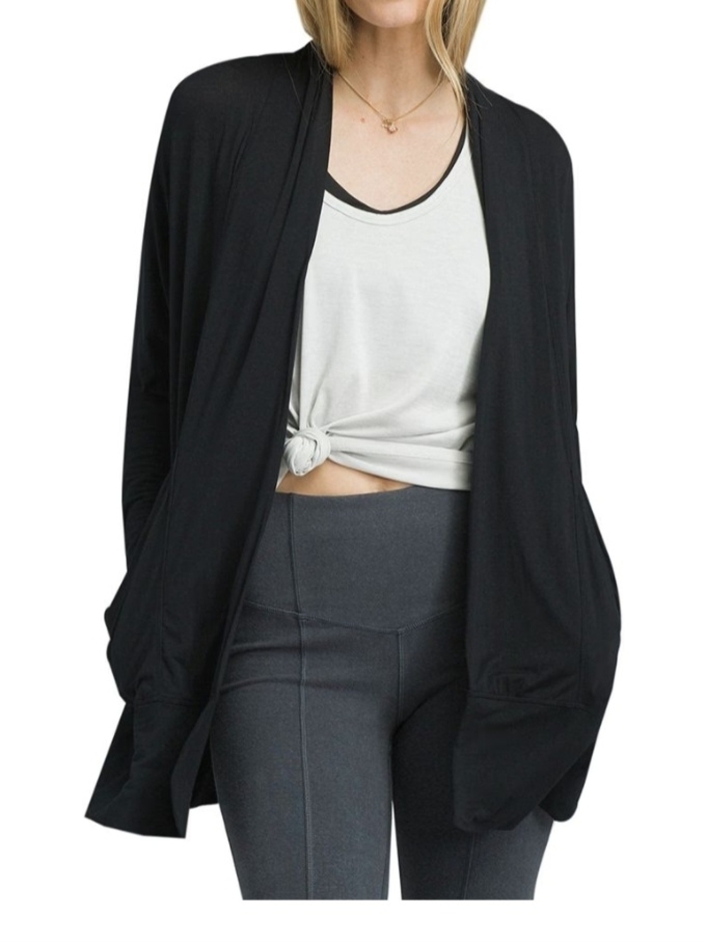 Prana Black Open-Front Draped Women's Cardigan